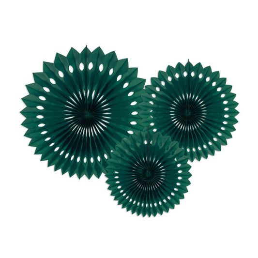 Dark Green Paper Fans - Set of 3