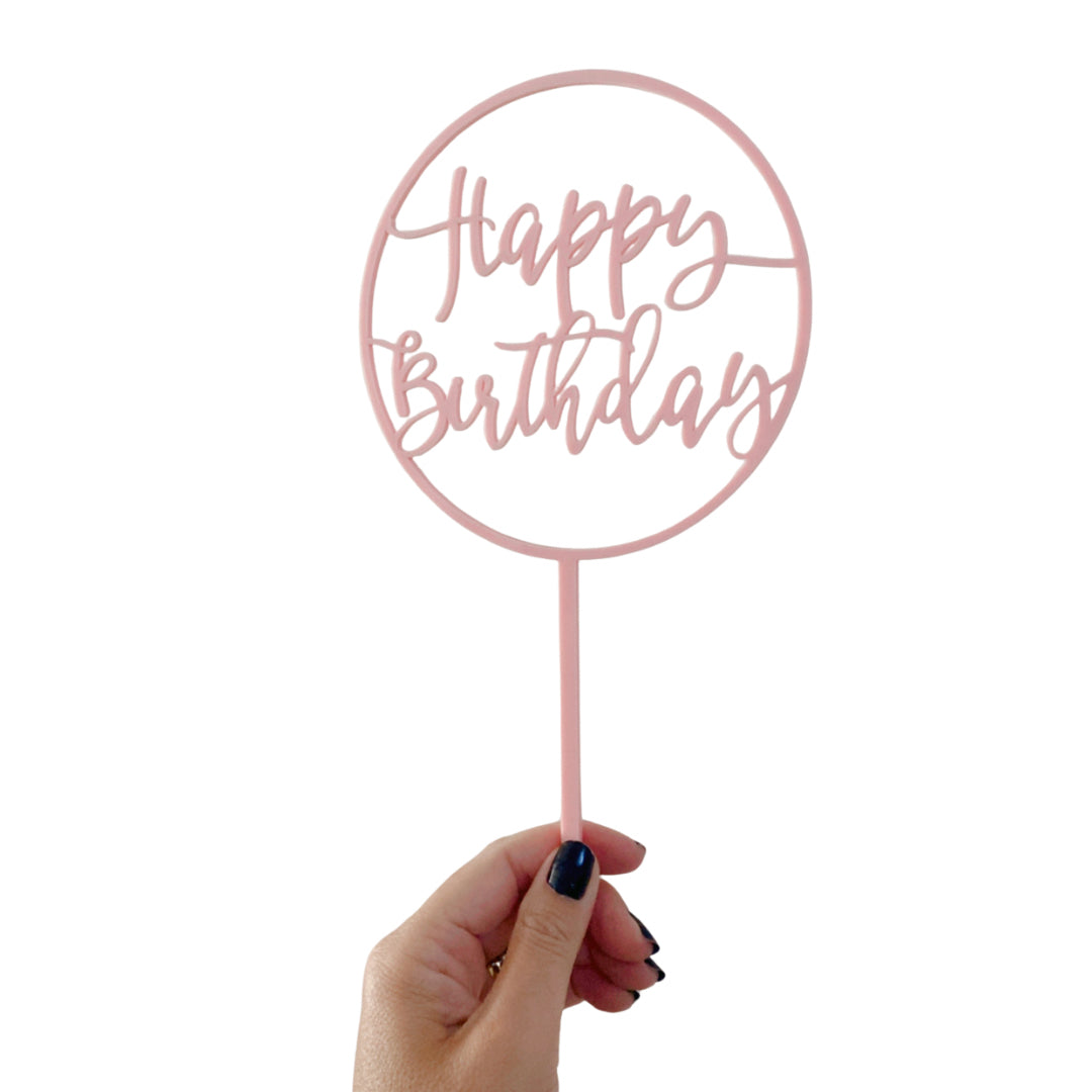 Pastel Pink Acrylic Happy Birthday Circle Cake Topper