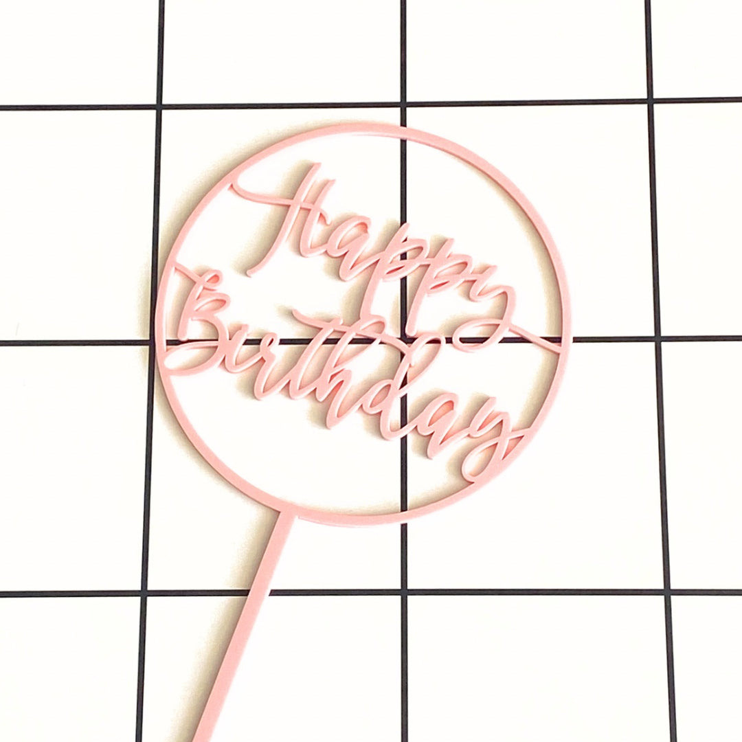 Pastel Pink Acrylic Happy Birthday Circle Cake Topper