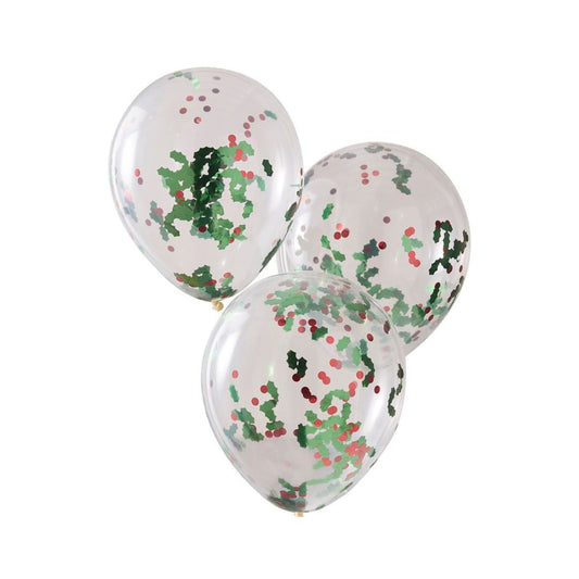 Christmas Holly + Berries Confetti Filled Balloon Bundle