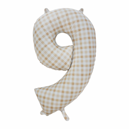 White Sand Gingham 82cm Number 9 Balloon