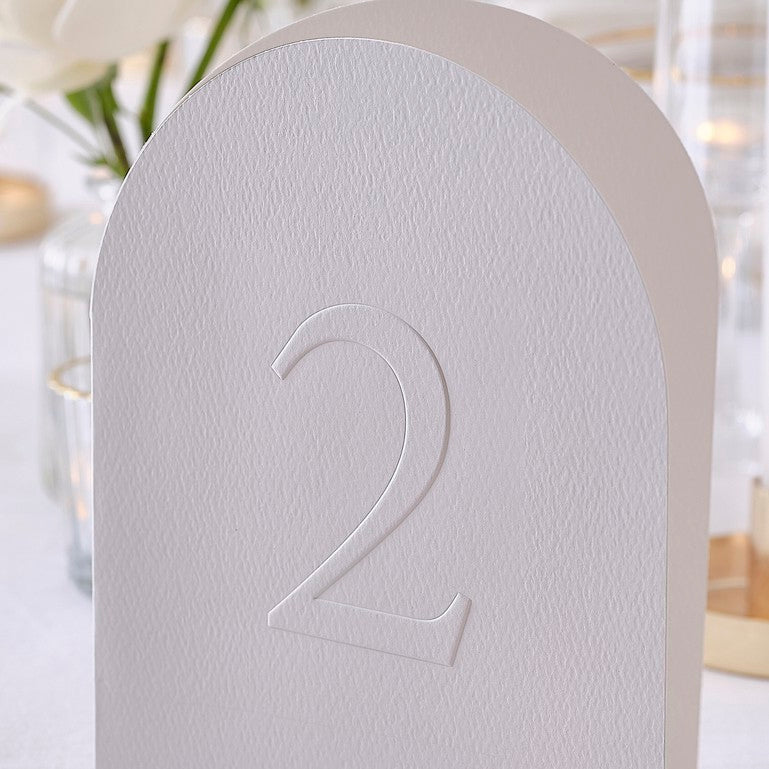 White Embossed Card Table Numbers - Pack of 12