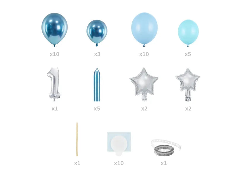 Number 1 Standing Balloon Bouquet Kit - Blue + Silver
