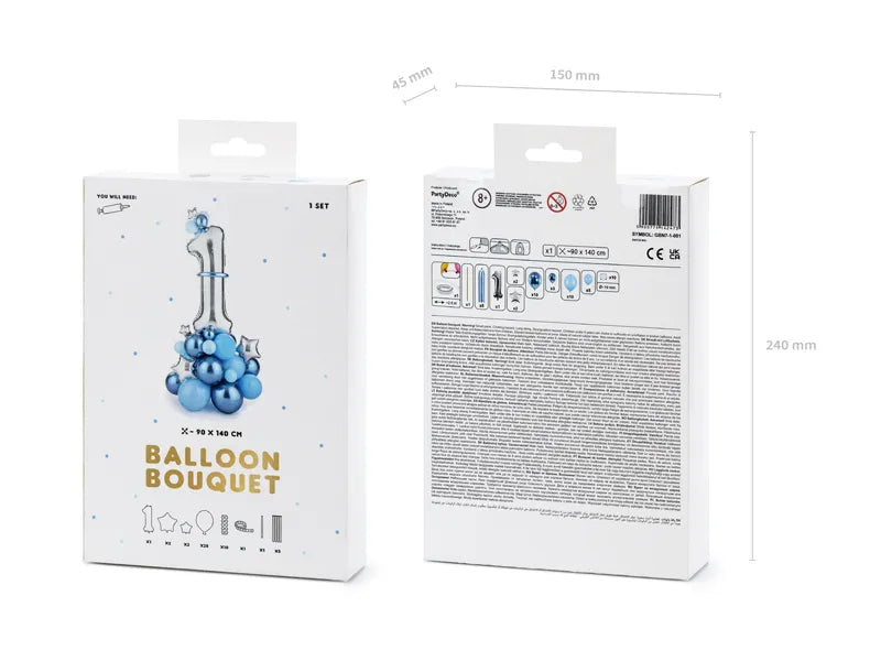 Number 1 Standing Balloon Bouquet Kit - Blue + Silver