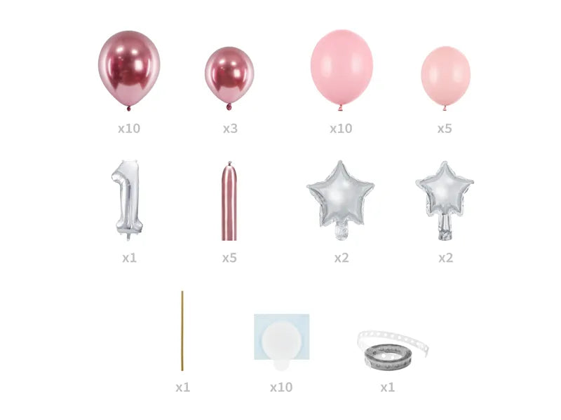 Number 1 Standing Balloon Bouquet Kit - Pink, Silver + Rose Gold