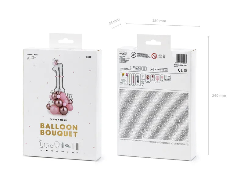 Number 1 Standing Balloon Bouquet Kit - Pink, Silver + Rose Gold