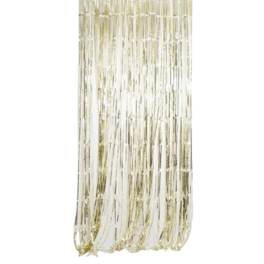 Metallic White Gold Fringe Curtain Backdrop