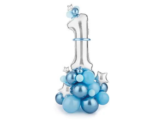 Number 1 Standing Balloon Bouquet Kit - Blue + Silver