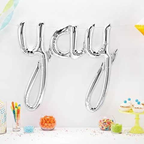 Foil Silver Yay Script Balloon