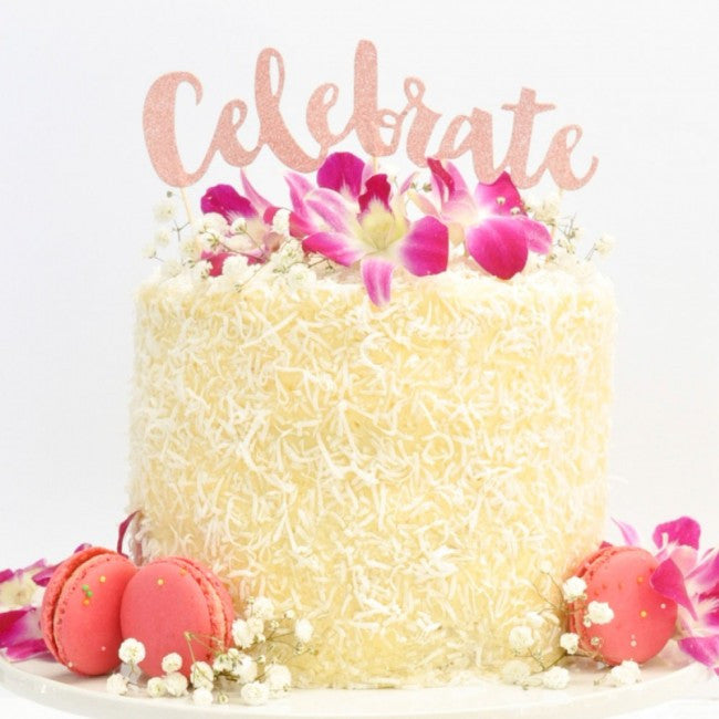 Rose Gold Glitter 'Celebrate' Cake Topper