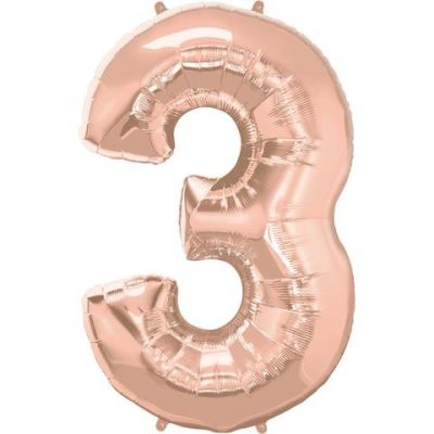 Foil Rose Gold 86cm Number 3 Balloon