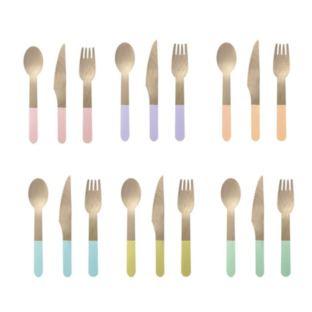 Wooden Cutlery Set of 30 - Pastel Peach