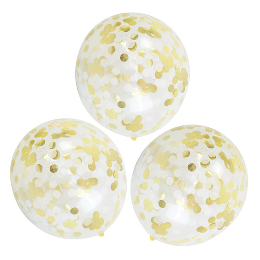 45cm Confetti Filled Balloons 3pk - Gold