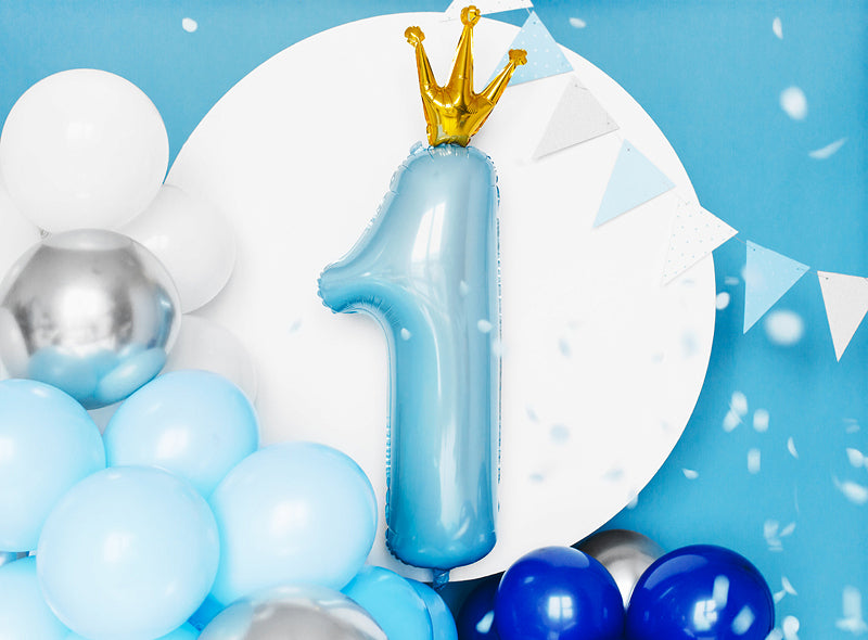 Pastel Blue Number 1 Crown Balloon