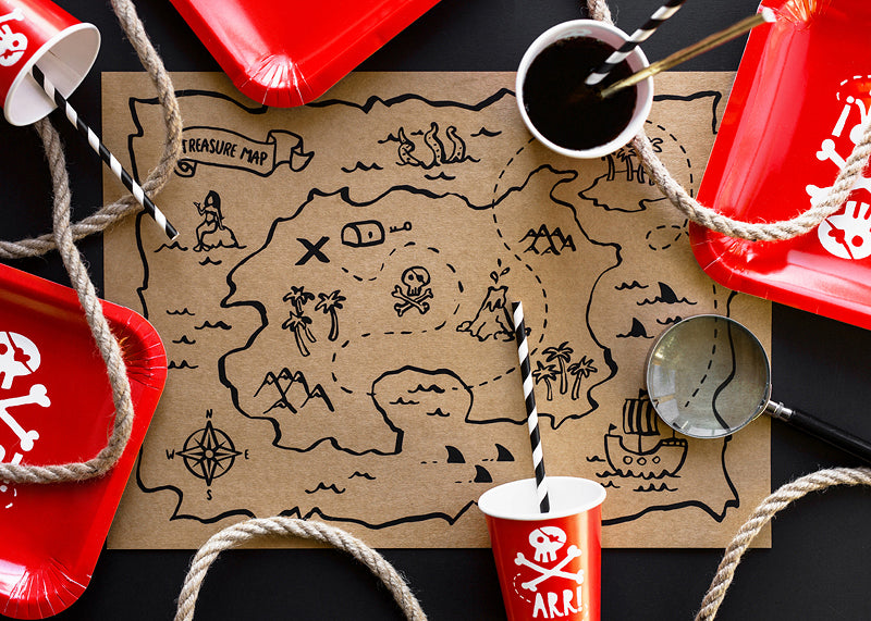 Pirate Party Treasure Map Paper Place Mats - Pack of 6