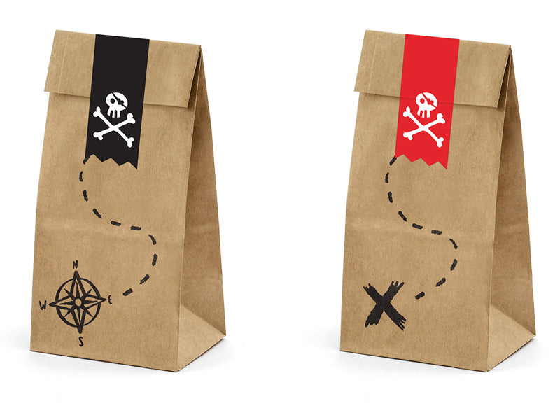 Pirate Party Mini Kraft Paper Bags with Stickers - Pack of 6