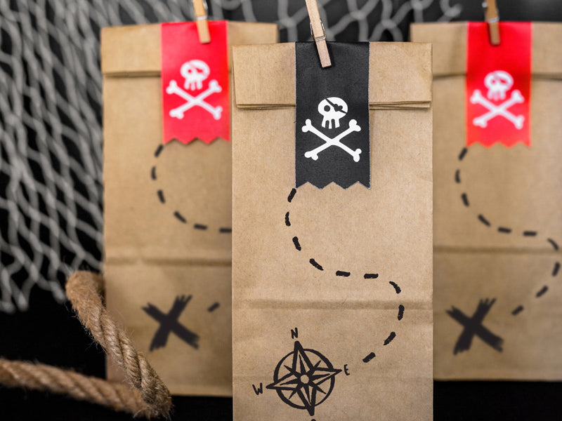 Pirate Party Mini Kraft Paper Bags with Stickers - Pack of 6