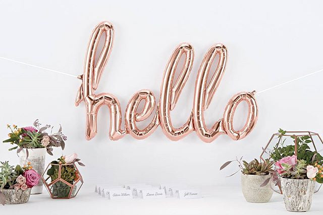 Foil Rose Gold Hello Script Balloon