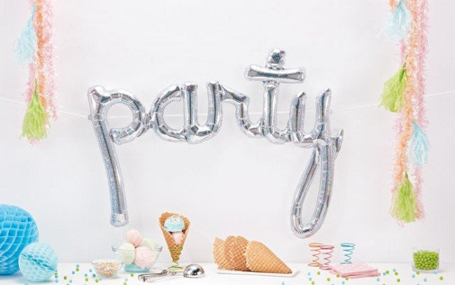 Foil Silver Holographic Script 'party' Balloon