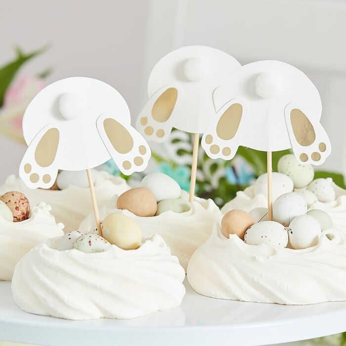 Gold Bunny Pom Pom Tail Cupcake Toppers
