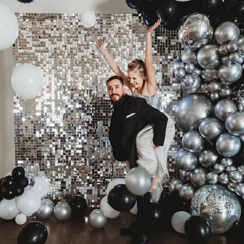 Silver Sequin Look Foil Fringe Curtain Backdrop