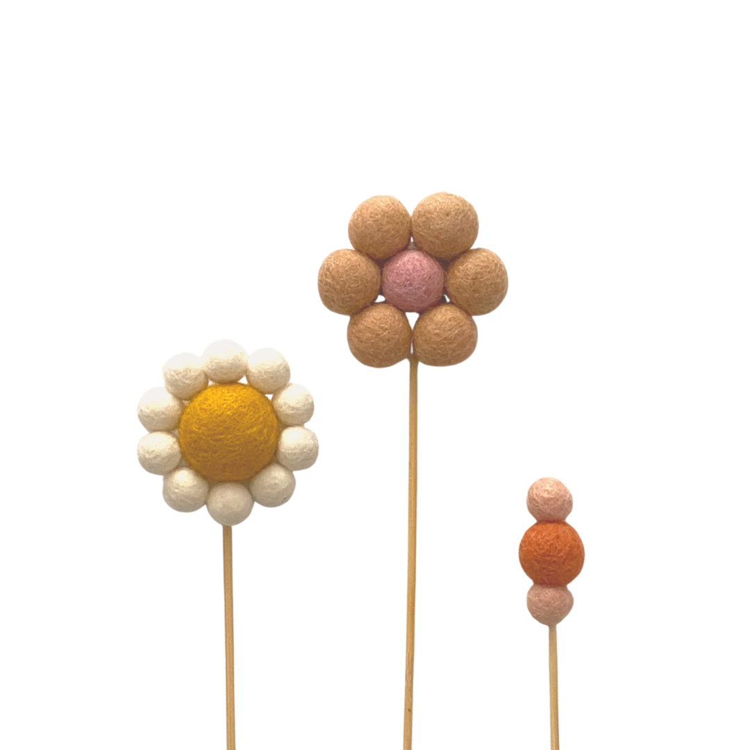Felt Flower Pom Pom Cake Toppers
