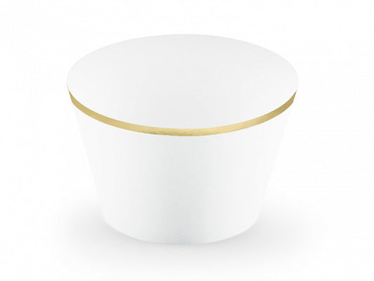 Elegant Bliss Gold Rimmed Cupcake/Muffin Wrappers - White
