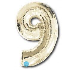 White Gold 100cm Number 9 Balloon