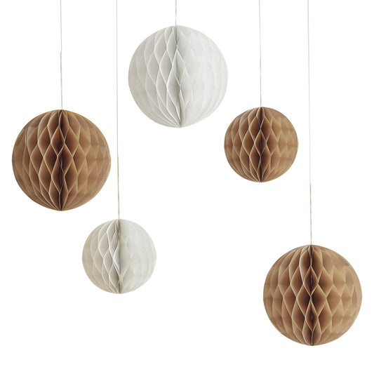 Brown + Cream Hanging Honeycomb Decorations