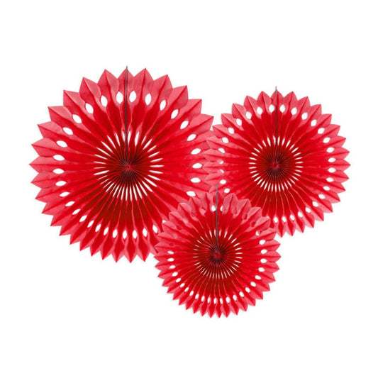 Red Paper Fans - Set of 3