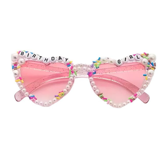 Birthday Girl Bead Embossed Heart Shaped Sunglasses