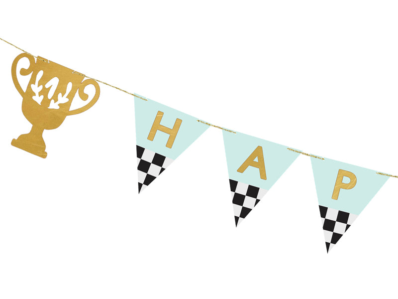 Checkered Race Day Trophy 'Happy Birthday' Bunting