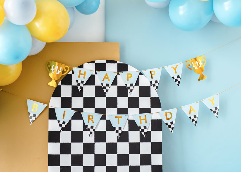 Checkered Race Day Trophy 'Happy Birthday' Bunting