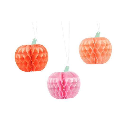 Pumpkin Shaped Pink orange and peach honeycomb decorations