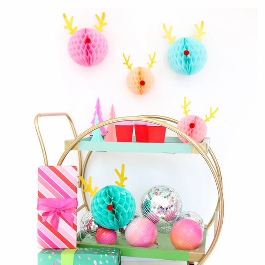 Honeycomb Pastel Reindeer Christmas Decorations