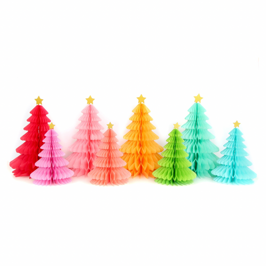 Rainbow Trees Honeycomb Christmas Decorations - Pack of 8