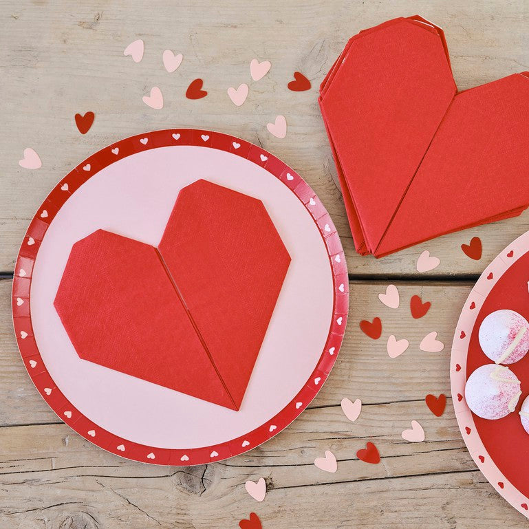 Red Origami Paper Heart Napkins - Pack of 16