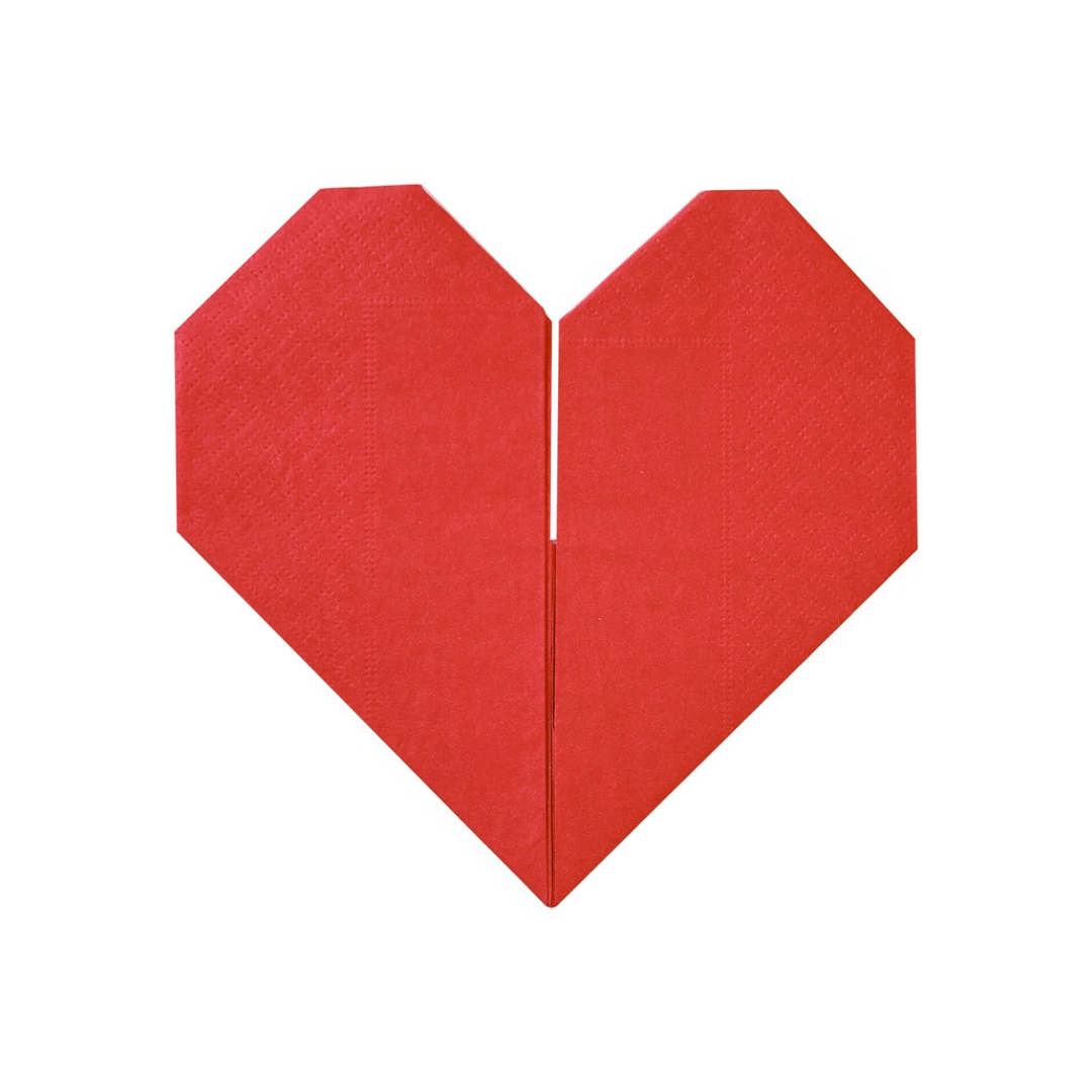 Red Origami Paper Heart Napkins - Pack of 16