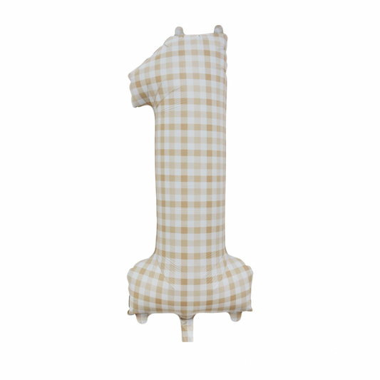 White Sand Gingham 82cm Number 1 Balloon