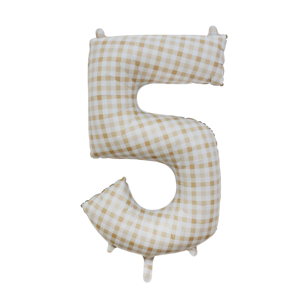 White Sand Gingham 82cm Number 5 Balloon