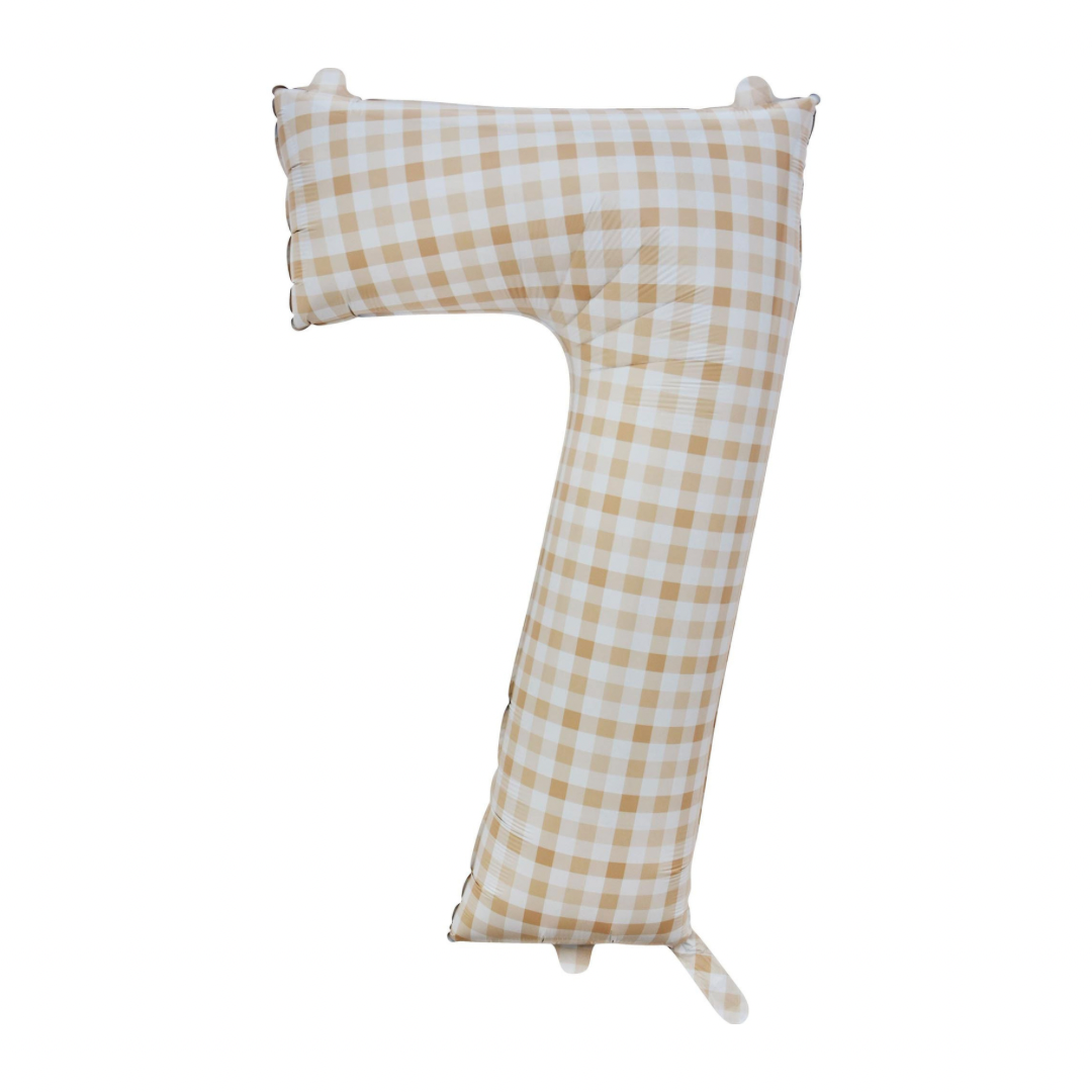 White Sand Gingham 82cm Number 7 Balloon