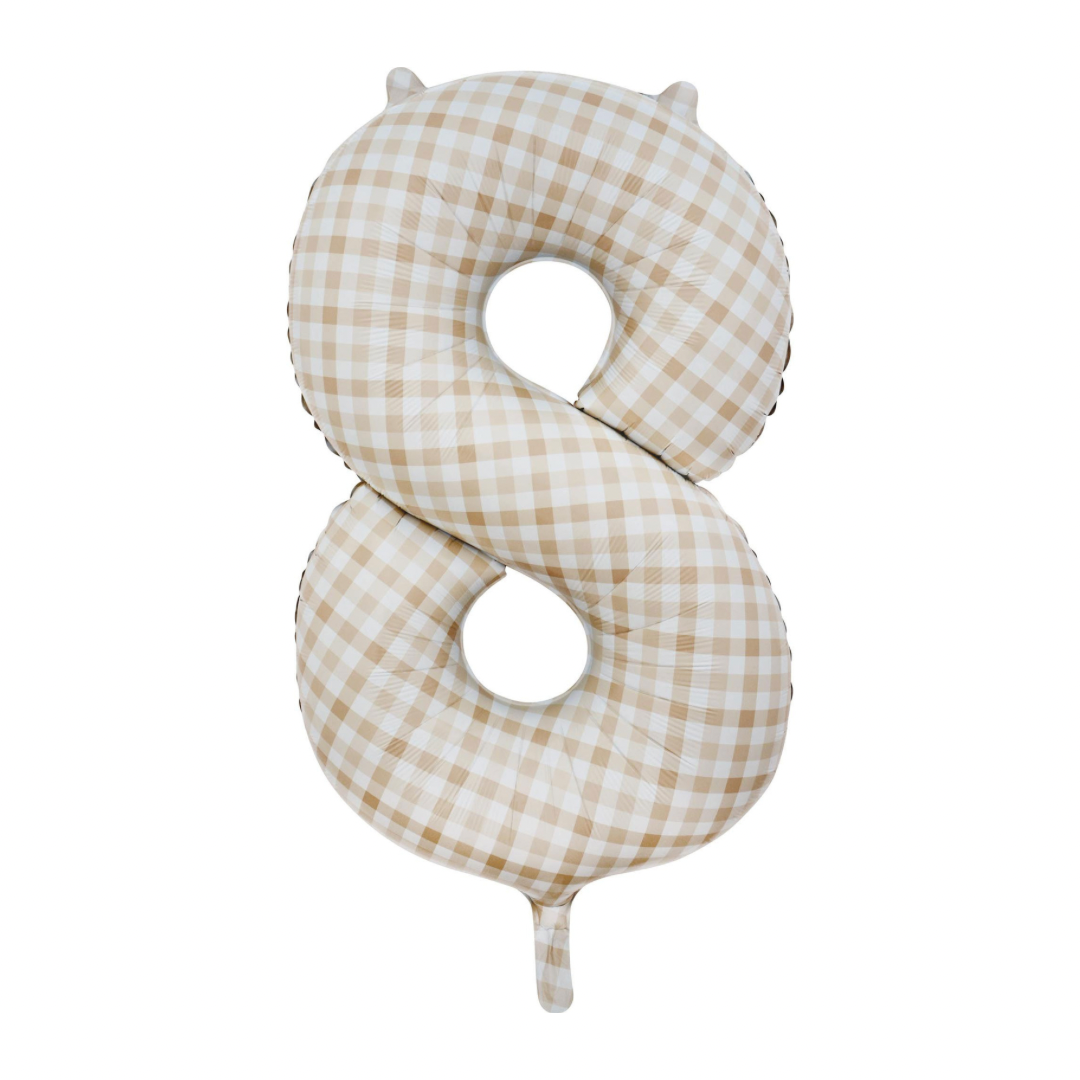 White Sand Gingham 82cm Number 8 Balloon