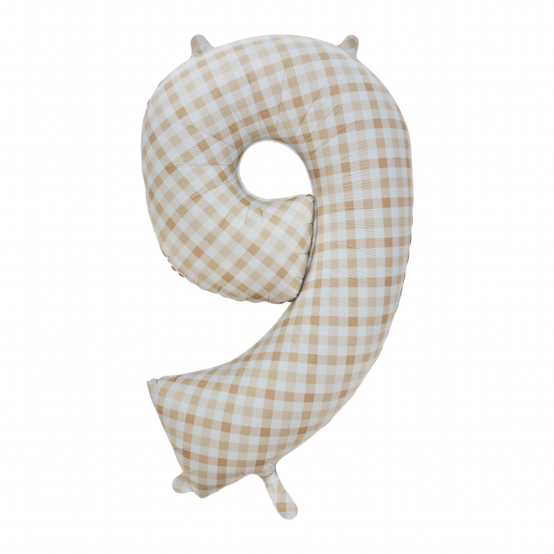 White Sand Gingham 82cm Number 9 Balloon