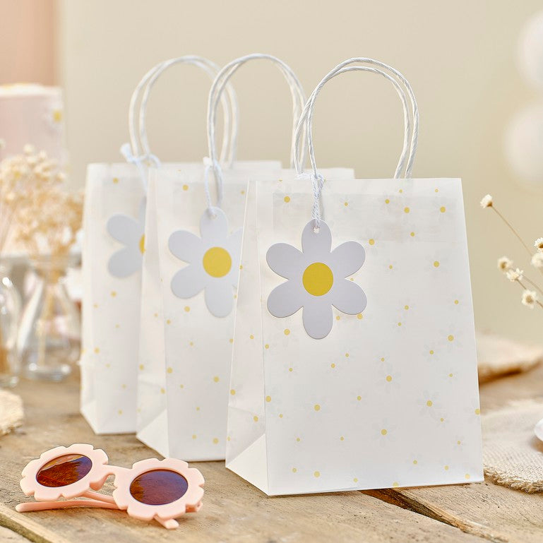 Daisy Print Party Bags with Tags - Pack of 5