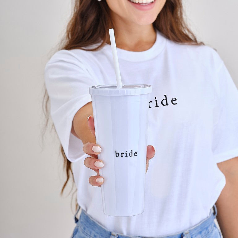 White Reusable Bride Hen Party Cup with Straw