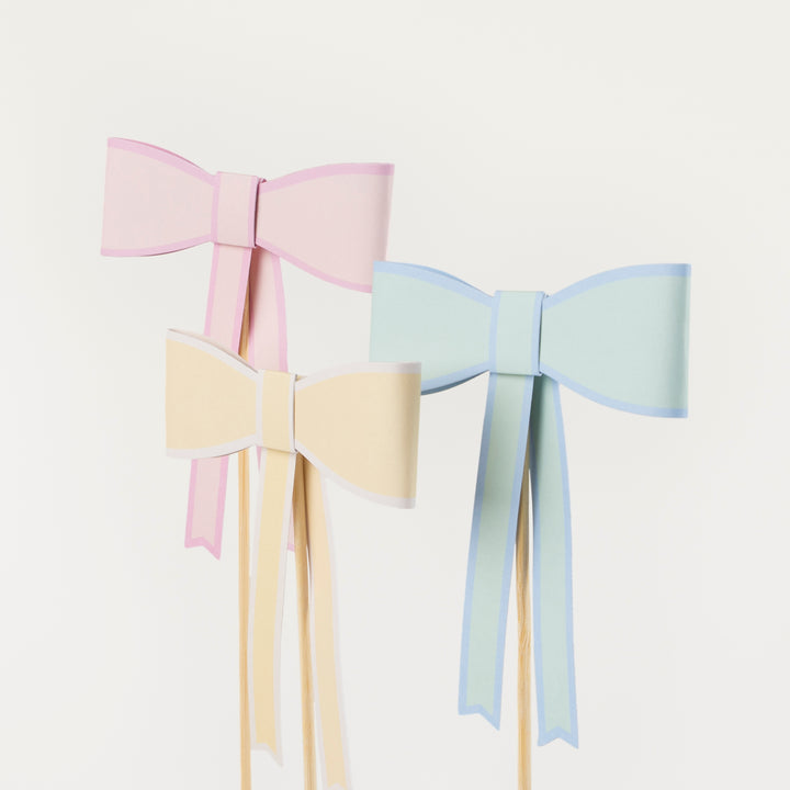 Pastel Bow Cake Toppers - Set of 3