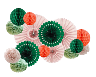 Custom Colour Honeycomb + Fan Decoration Kit - 15 Piece