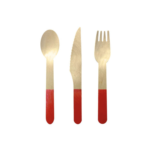 Wooden Cutlery Set of 30 - Cherry