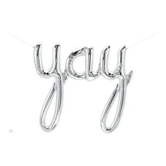 Foil Silver Script 'Yay' Balloon