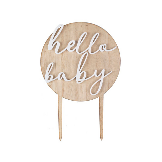 Wooden Hello Baby Cake Topper